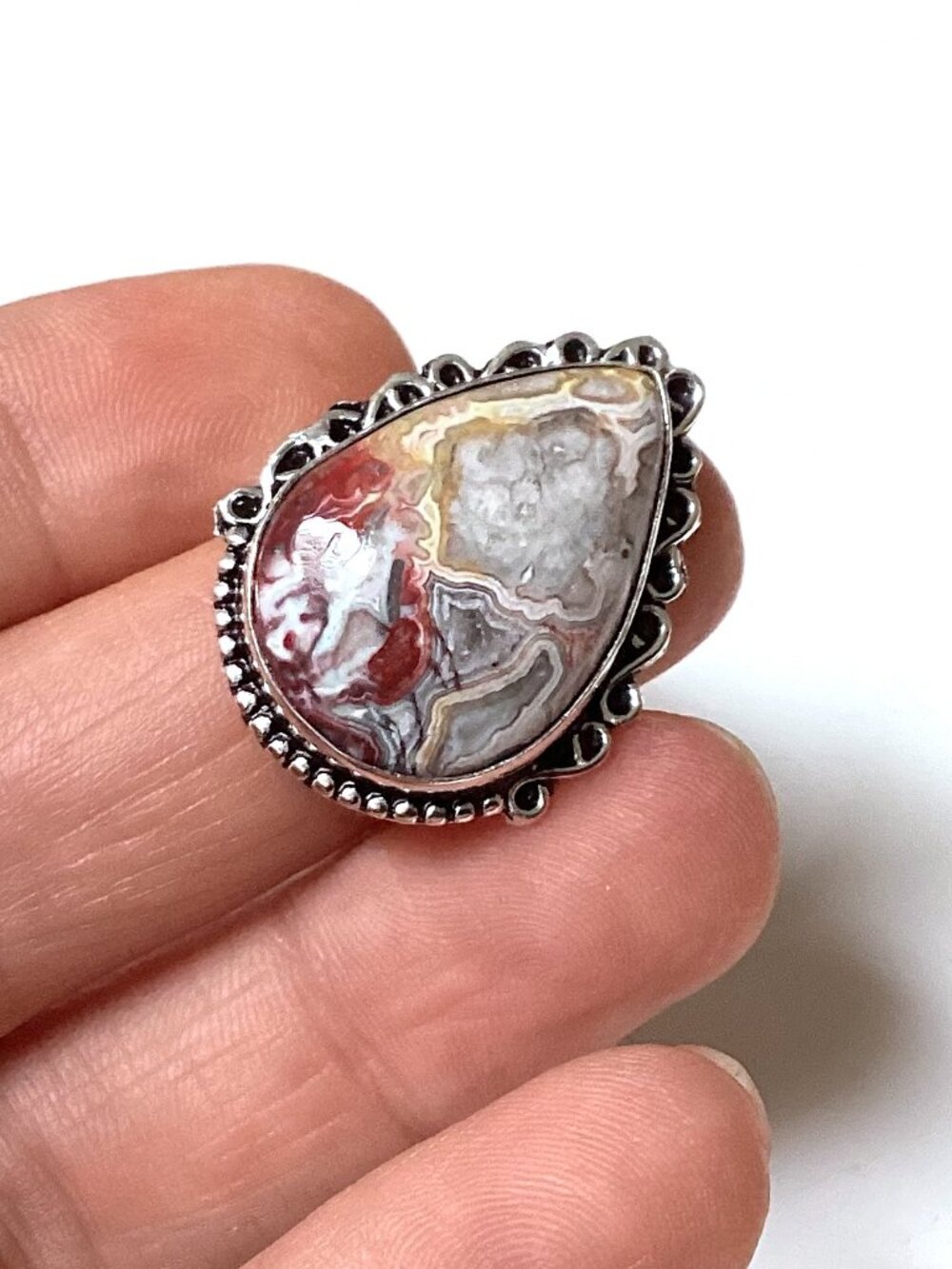 Beautiful Chunky Ring, Mexican Laguna Agate Stone, Boho Festival Jewelry